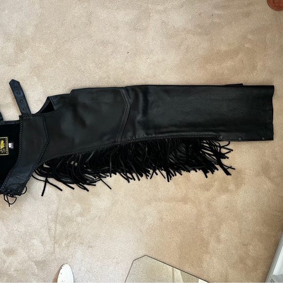 Deerskin Trading Post leather motorcycle riding chaps - Picture 2 of 16